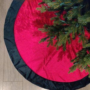72" Round Red & Green Vintage Velvet Allover Tree Pattern Christmas Tree Skirt